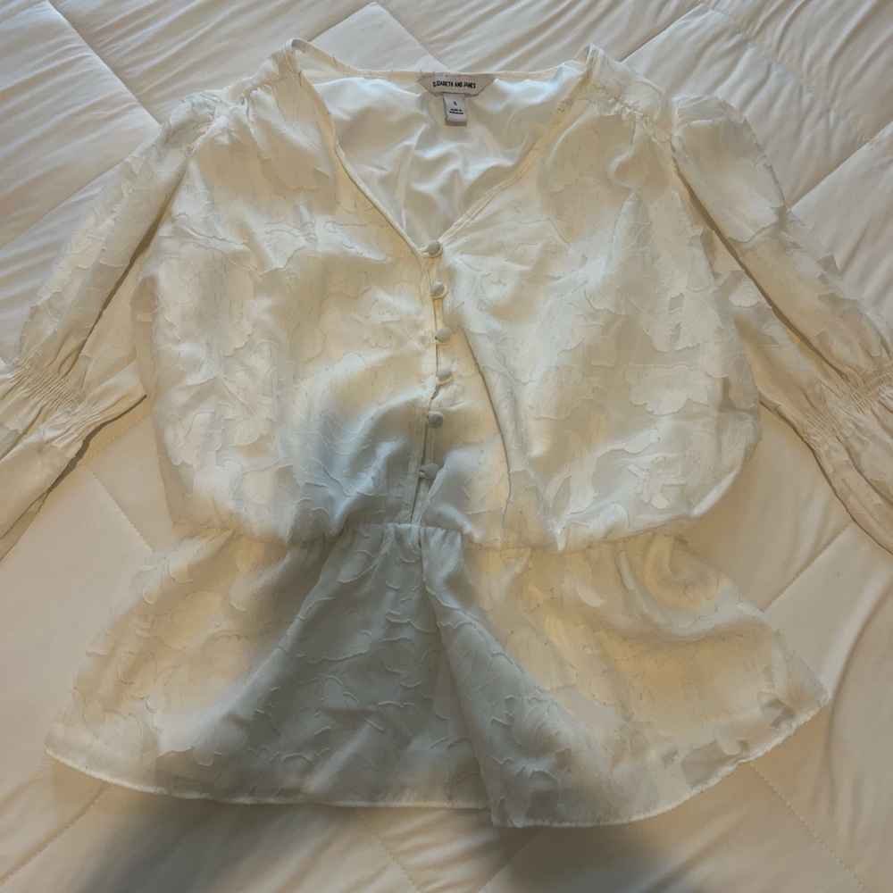 Zara Cream Textured Button-Up Blouse